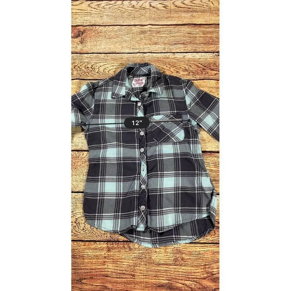 Justice Girls Grey Plaid Button Up Top 6